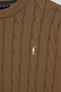 Polo Club Pulls*Pull moka en maille tressée à col ras du cou et broderie Rigby Go Mocca