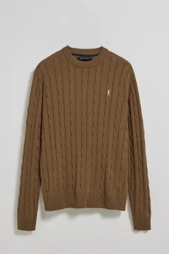 Polo Club Pulls*Pull moka en maille tressée à col ras du cou et broderie Rigby Go Mocca