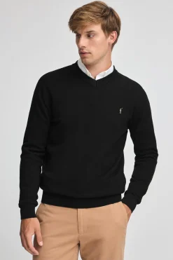 Polo Club Pulls*Pull à col en V en laine mélangée avec broderie Rigby Go Noir