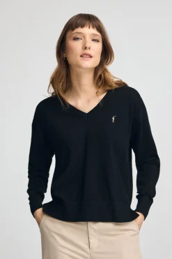 Polo Club Pulls*Pull à col V du cou en laine mélangée et broderie Rigby Go Noir