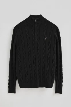Polo Club Pulls*Pull en maille tressée en laine mélangée avec fermeture éclair partielle et broderie Rigby Go Noir