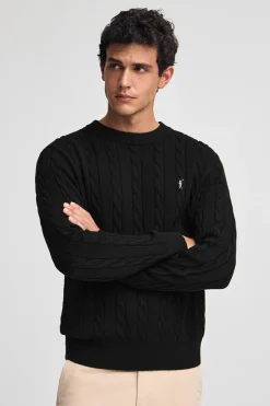 Polo Club Pulls*Pull en maille tressée en laine mélangée avec broderie Rigby Go Noir