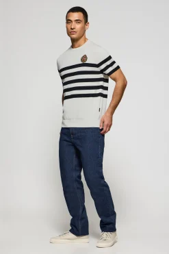 Polo Club Pulls|T-Shirts*Pull rayé à manches courtes avec écusson nautique Beige