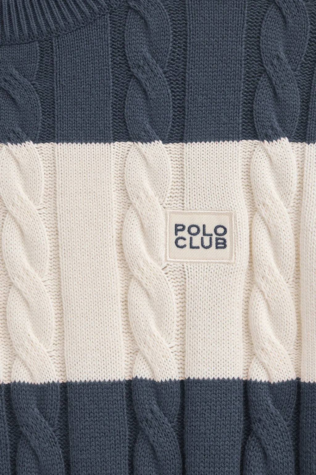 Polo Club Pulls*Pull rayé bleu denim écru avec en maille tressée et écusson Denim-Écru Blanc