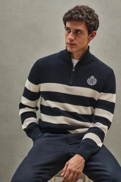 Polo Club Pulls*Pull rayé bleu marine et écru avec écusson nautique Bleu Marine-Écru