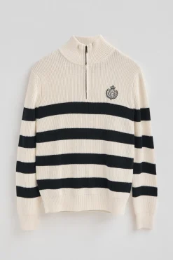 Polo Club Pulls*Pull rayé écru et bleu marine avec écusson nautique Écru-Marine