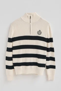 Polo Club Pulls*Pull rayé écru et bleu marine avec écusson nautique Écru-Marine