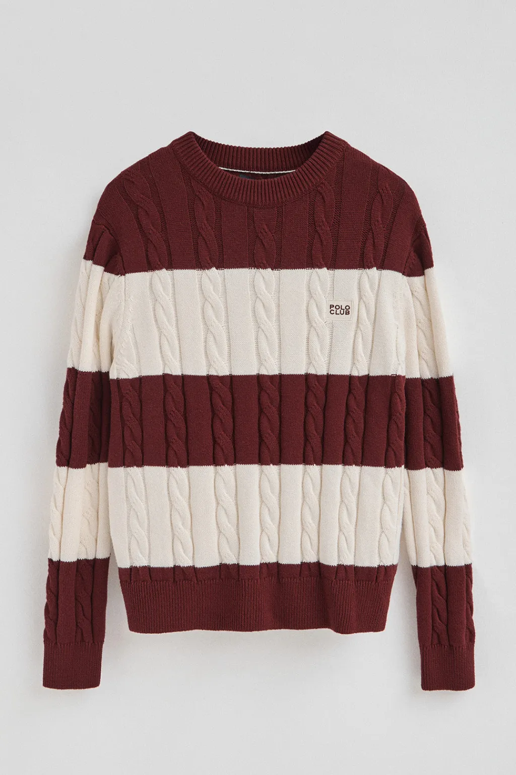 Polo Club Pulls*Pull rayé grenat et écru avec en maille tressée et écusson Grenat-Écru Blanc