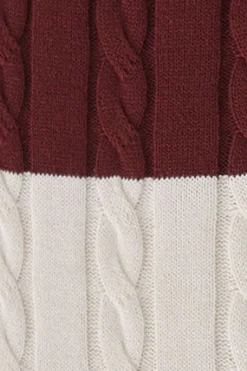 Polo Club Pulls*Pull rayé grenat et écru avec en maille tressée et écusson Grenat-Écru Blanc