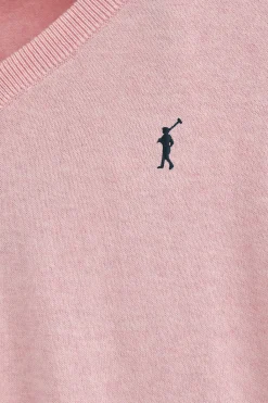 Polo Club Pulls*Pull rose chiné à col V en laine mélangée et broderie Rigby Go Forcer Le Rose