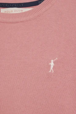 Polo Club Pulls|T-Shirts*Pull rose pastel en maille à col ras du cou à manches courtes et Rigby Go brodé Rose poudré