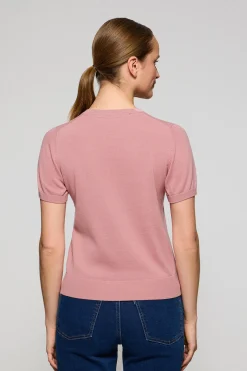 Polo Club Pulls|T-Shirts*Pull rose pastel en maille à col ras du cou à manches courtes et Rigby Go brodé Rose poudré