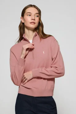 Polo Club Pulls*Pull rose pastel en maille à fermeture éclair partielle et Rigby Go brodé Rose poudré