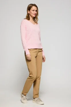 Polo Club Pulls*Pull tressé à col en V avec monogramme brodé Rose