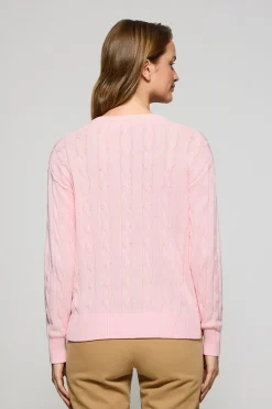 Polo Club Pulls*Pull tressé à col en V avec monogramme brodé Rose