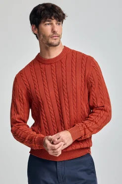 Polo Club Pulls*Pull rougeâtre tressé garment dye et logo brodé Rouge tuile