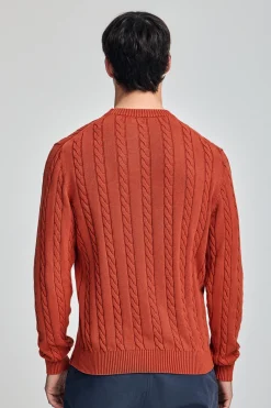 Polo Club Pulls*Pull rougeâtre tressé garment dye et logo brodé Rouge tuile