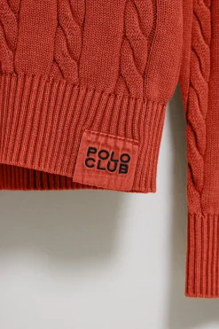 Polo Club Pulls*Pull rougeâtre tressé garment dye et logo brodé Rouge tuile