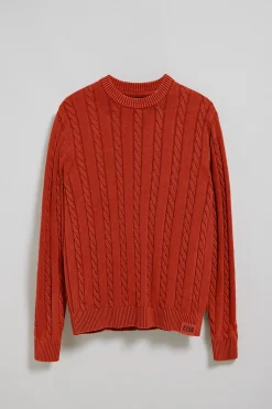 Polo Club Pulls*Pull rougeâtre tressé garment dye et logo brodé Rouge tuile