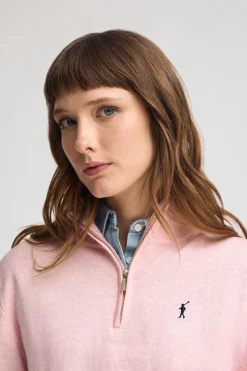 Polo Club Pulls*Pull Rrose chiné en laine mélangée à fermeture éclair partielle et broderie Rigby Go Forcer Le Rose