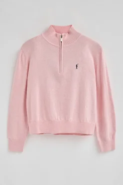 Polo Club Pulls*Pull Rrose chiné en laine mélangée à fermeture éclair partielle et broderie Rigby Go Forcer Le Rose