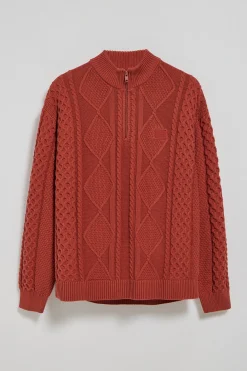 Polo Club Pulls*Pull tressé Nil orangé zippé et détail Rouge