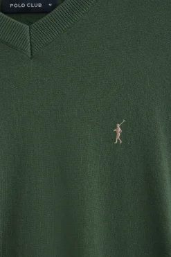 Polo Club Pulls*Pull vert boue à col en V en laine mélangée avec broderie Rigby Go Vert chaud
