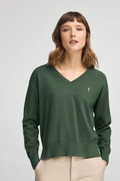 Polo Club Pulls*Pull vert boue à col V en laine mélangée avec broderie Rigby Go Vert chaud