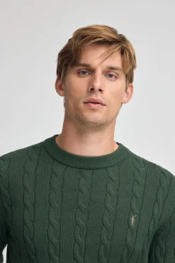 Polo Club Pulls*Pull vert boue en maille tressée en laine mélangée avec broderie Rigby Go Vert chaud