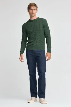 Polo Club Pulls*Pull vert boue en maille tressée en laine mélangée avec broderie Rigby Go Vert chaud
