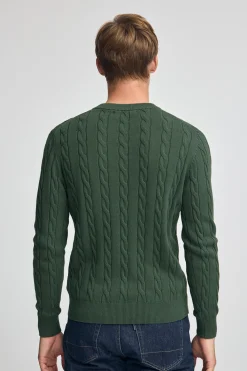 Polo Club Pulls*Pull vert boue en maille tressée en laine mélangée avec broderie Rigby Go Vert chaud