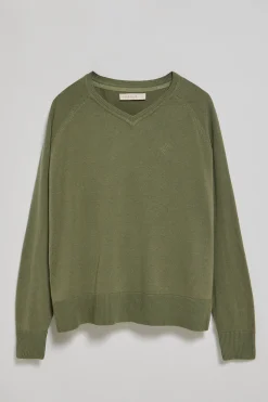 Polo Club Pulls*Pull vert clair à col en V en coton et en lin avec un monogramme brodé Vert sauge