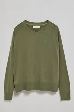 Polo Club Pulls*Pull vert clair à col en V en coton et en lin avec un monogramme brodé Vert sauge