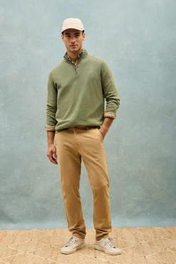 Polo Club Pulls*Pull vert clair à fermeture éclair partielle garment dye et logo brodé Vert sauge