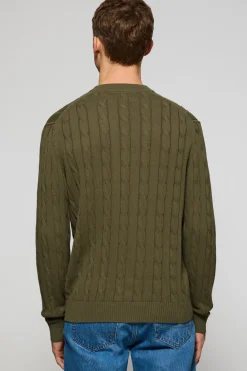 Polo Club Pulls*Pull vert clair en maille tressée à col ras du cou et logo Rigby Go Vert sauge