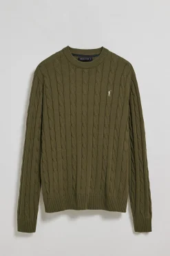 Polo Club Pulls*Pull vert clair en maille tressée à col ras du cou et logo Rigby Go Vert sauge