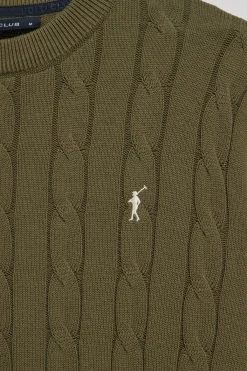 Polo Club Pulls*Pull vert clair en maille tressée à col ras du cou et logo Rigby Go Vert sauge