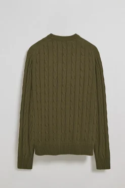 Polo Club Pulls*Pull vert clair en maille tressée à col ras du cou et logo Rigby Go Vert sauge