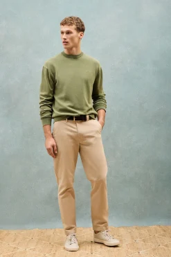 Polo Club Pulls*Pull vert clair garment dye à col ras du cou et logo brodé Vert sauge