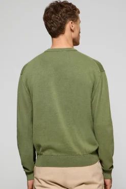 Polo Club Pulls*Pull vert clair garment dye à col ras du cou et logo brodé Vert sauge