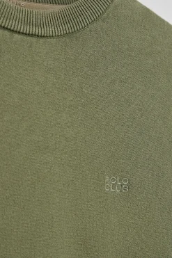 Polo Club Pulls*Pull vert clair garment dye à col ras du cou et logo brodé Vert sauge