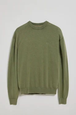 Polo Club Pulls*Pull vert clair garment dye à col ras du cou et logo brodé Vert sauge