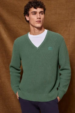 Polo Club Pulls*Pull vert en maille en jauge 9 avec détail Vert forêt foncé