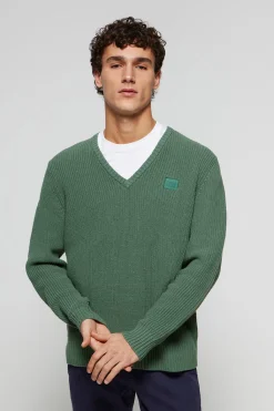 Polo Club Pulls*Pull vert en maille en jauge 9 avec détail Vert forêt foncé