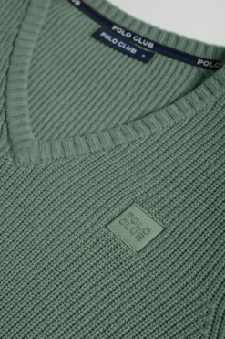 Polo Club Pulls*Pull vert en maille en jauge 9 avec détail Vert forêt foncé