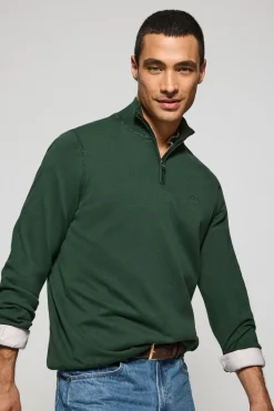 Polo Club Pulls*Pull vert émeraude à fermeture éclair partielle garment dye et logo brodé Émeraude foncée