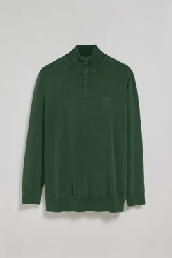 Polo Club Pulls*Pull vert émeraude à fermeture éclair partielle garment dye et logo brodé Émeraude foncée