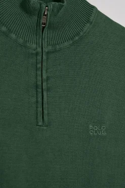 Polo Club Pulls*Pull vert émeraude à fermeture éclair partielle garment dye et logo brodé Émeraude foncée