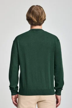 Polo Club Pulls*Pull vert émeraude garment dye à col ras du cou et logo brodé Émeraude foncée