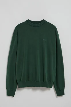 Polo Club Pulls*Pull vert émeraude garment dye à col ras du cou et logo brodé Émeraude foncée